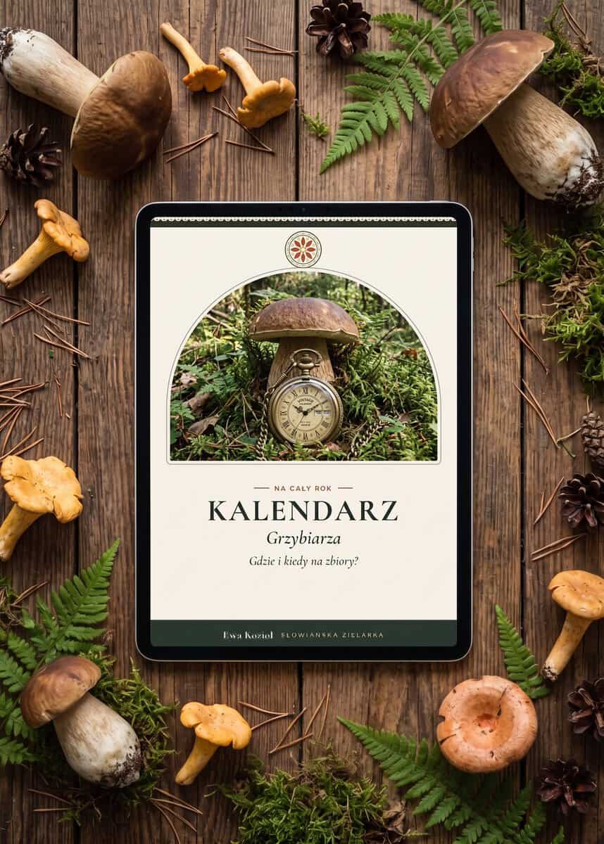 Mockup bonusu Kalendarz Grzybiarza wyświetlonego na tablecie